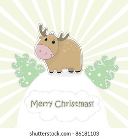 light christmas card with tree and deer decorated radial strips