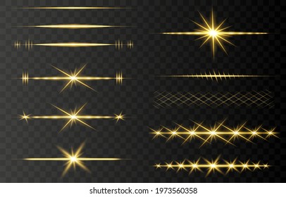 Light Christmas lines. Light effect. Beautiful light flares. Lens flares. Luminous sparkling lines. Laser effect. Light rays. Special design of lightline. Vector illustration. Transparent background.