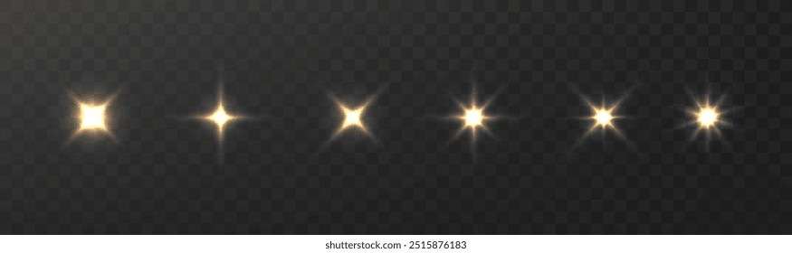 Light Christmas star isolated. Light effect bright star. Vector sparkles collections.