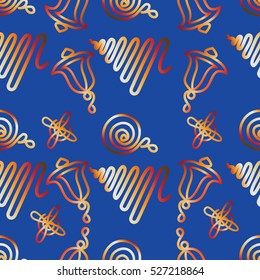 Light of Christmas toys. Abstraction on a blue background. Seamless pattern. Design for fabric, tableware, tapestries, wrapping paper.