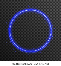 Light circle background with blue light neon effect. Light glowing circle line of neon effect. Space tunnel. Ellipse shimmery color. Blue shiny glitter. Neon blurry circles at motion. Blue ring