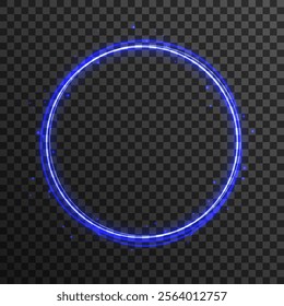 Light circle background with blue light neon effect. Light glowing circle line of neon effect. Space tunnel. Ellipse shimmery color. Blue shiny glitter. Neon blurry circles at motion. Blue ring