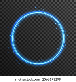 Light circle background with blue light neon effect. Light glowing circle line of neon effect. Space tunnel. Ellipse shimmery color. Blue shiny glitter. Neon blurry circles at motion. Blue ring