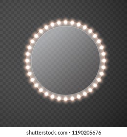 Light Circle Banner Isolated On Transparent Background. Vector Round Hollywood Bulbs Frame Or Border. Las Vegas Casino Night Sign. Theatre Circle Makeup Mirror With Lights Template.