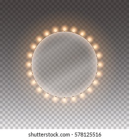 Light circle banner isolated on transparent background. Vector Hollywood bulbs round frame or casino light ring border. 