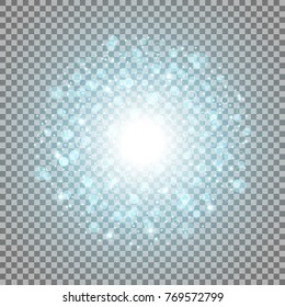 Light circle with dots and sparks on transparent background, sparkles, light effect, vector illustration, aqua color