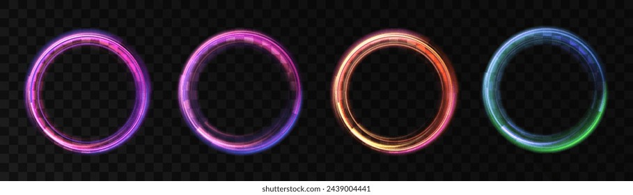 Light circle frame with light rays. Colorful frame background with bright highlights. Vector	
