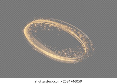 Light circle gold swirl. Curve light effect of gold line. Glowing spiral. The effect of high-speed abstract lines. Rotating shiny rings