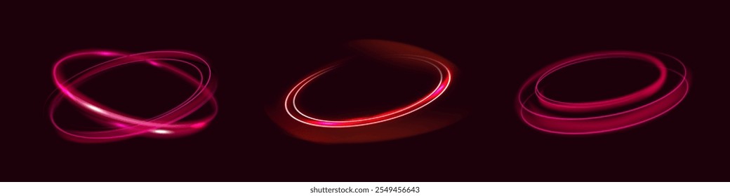 Light circle pink or red swirl. Curve light effect of pink or red line. Glowing spiral. The effect of high-speed abstract lines. Rotating shiny rings.