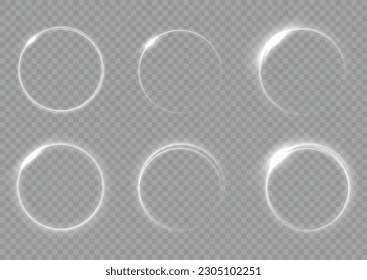 Light circle white swirl. Curved white line light effect. Darkening of the moon. Flash vector semicircle and spark light effect. Glowing white speed circle portal on the road. Podium, radial platform.