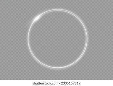 Light circle white swirl. Curved white line light effect. Darkening of the moon. Flash vector semicircle and spark light effect. Glowing white speed circle portal on the road. Podium, radial platform.