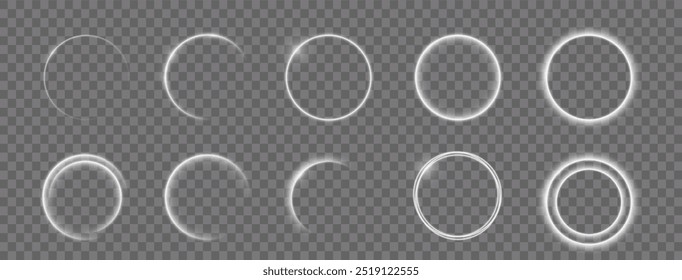 Círculo de luz remolino blanco. Efecto de luz de línea blanca curva. Oscurecimiento de la luna. Semicírculo de Vector de destello y efecto de luz de chispa. Podio, plataforma radial.