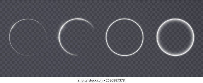 Light circle white swirl. Curved white line light effect. Darkening of the moon. Flash vector semicircle and spark light effect. Podium, radial platform.