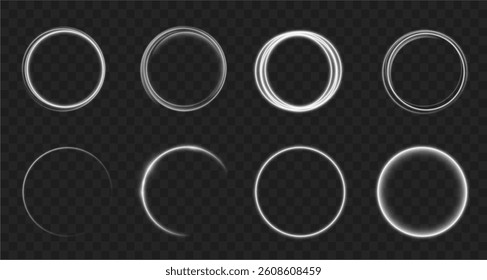 Light circle white swirl. Curved white line light effect. Darkening of the moon. Flash vector semicircle and spark light effect. Podium, radial platform.	
