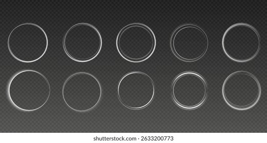 Círculo de luz remolino blanco. Efecto de luz de línea blanca curva. Semicírculo de Vector Flash . Portal de círculo de velocidad blanco brillante 