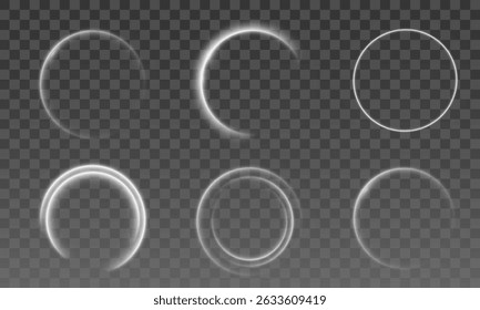 	
Light circle white swirl. Curved white line light effect. Darkening of the moon. Flash vector semicircle and spark light effect. Podium, radial platform.	