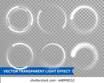 Light circles of shining sun or starlight flashes on transparent background. Vector isolated set of round sparks or circular lights with glare effect for premium festive card or poster design