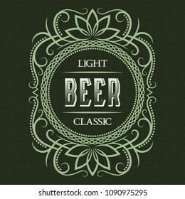 Light classic beer label design template. Patterned vintage frame with text on pattern background.
