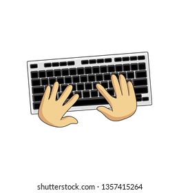 Light classical keyboard and user hands on black keys isolated on white background