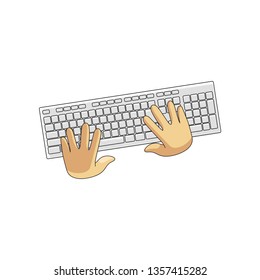 Light classical keyboard and user hands on keys isolated on white background