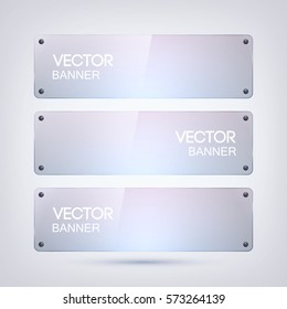 Light clean horizontal banners with glass surface on gray background isolated vector illustration