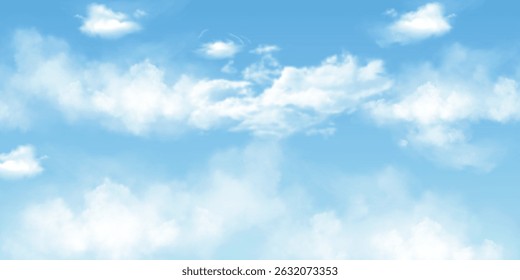 Light clouds in the blue sky. Blue Sky and puffy clouds. A horizontal shot of bright blue sky.