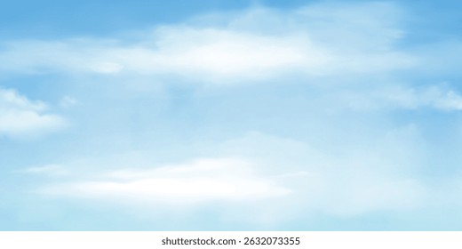 Nuvens de luz no céu azul. Céu Azul e nuvens inchadas. Uma foto horizontal de um céu azul brilhante.