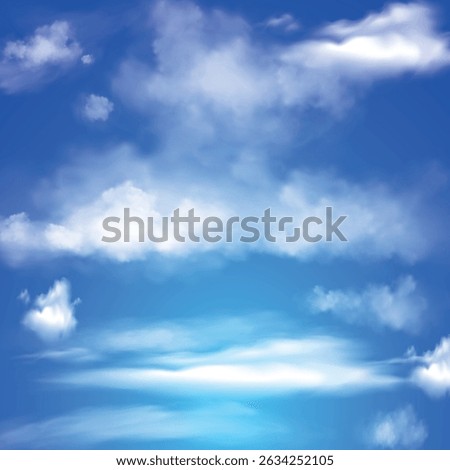 Light clouds in the blue sky. Blue Sky and puffy clouds. A horizontal shot of bright blue sky with puffy white clouds.