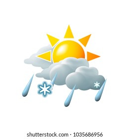 Light clouds with clearings, snow and rain. Vector icon.
