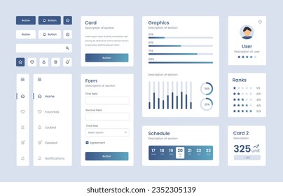 Light Collection of gradient ui ux elements. Ux dashboard user panel template. User interface, experience. UI elements to book the app.