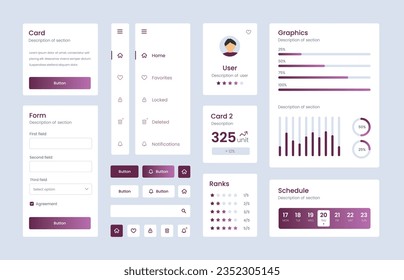 Light Collection of gradient ui ux elements. Ux dashboard user panel template. User interface, experience. UI elements to book the app.