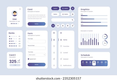 Light Collection of gradient ui ux elements. Ux dashboard user panel template. User interface, experience. UI elements to book the app.