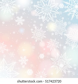 Light color background with snowflakes and stars, vector illustration