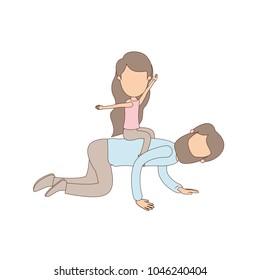 light color caricature faceless bearded father with girl playing the horse on his back