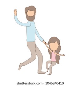 light color caricature faceless bearded father with girl dancing