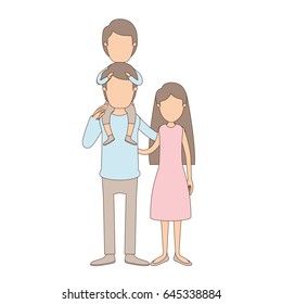 light color caricature faceless family mother and father with boy on his back vector illustration