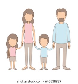 light color caricature faceless family group with parents and children taken hands vector illustration