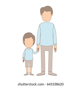 light color caricature faceless full body man taken hand with little boy vector illustration