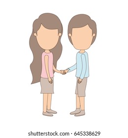 light color caricature faceless full body couple in casual clothing handshake vector illustration