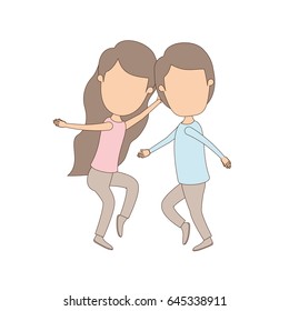 light color caricature faceless full body couple dancing vector illustration