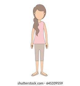 light color caricature faceless full body woman with side ponytail hairstyle vector illustration