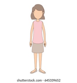 light color caricature faceless full body woman with short wavy hair vector illustration