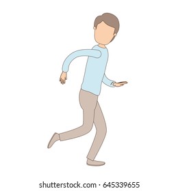 light color caricature faceless full body guy with hairstyle running vector illustration