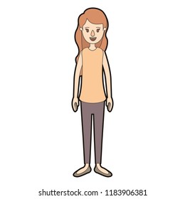 light color caricature thick contour full body woman with wavy long hair