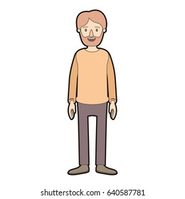 light color caricature thick contour full body man bearded with clothing vector illustration