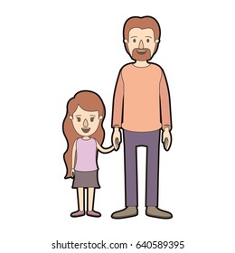 light color caricature thick contour full body man taken hand with girl vector illustration