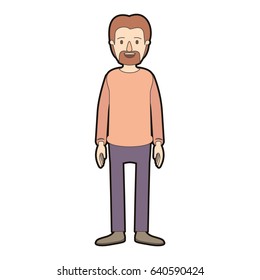 light color caricature thick contour full body male person with beard and moustache with clothing vector illustration