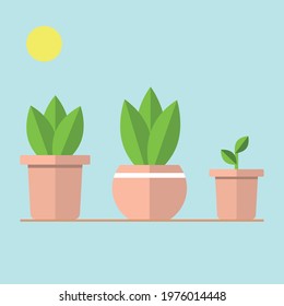 light color flower pots, placed together.  vector illustration