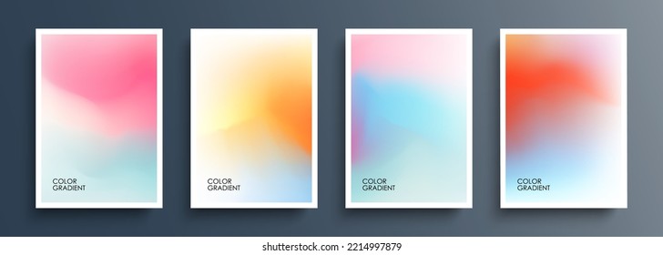 Light color gradients. Set of abstract multicolored backgrounds. Soft color templates collection for brochures, posters, flyers and covers. Vector illustration.