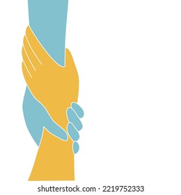 Light color of holding hand in flat vector illustration. helping and support concept.